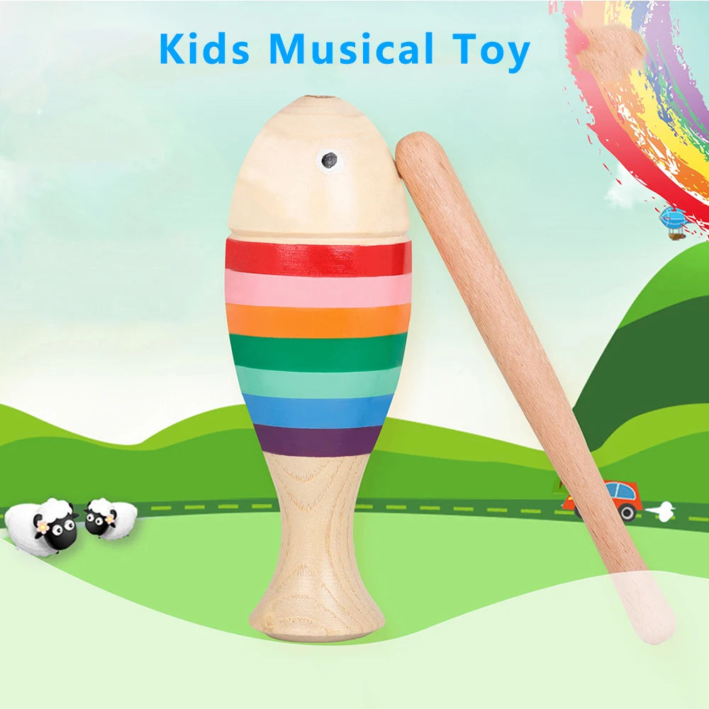 Wooden Musical Instrument for Children Kid Toys Percussion Colorful Fish Toy Toddler Music Early Education Tool Gift With Stick