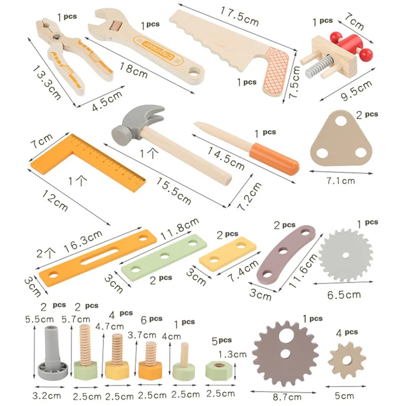 B78B-For Kids Educational Construction , Toddler Wooden Tool Bench Pretend Play Set For Ages 3-5, Gift