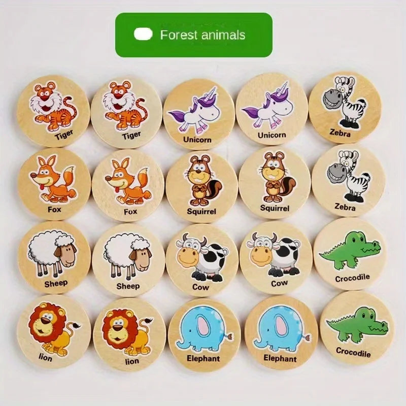 Children Educational Wooden Memory Game Animal Fruits Cognitive Baby Memory Chess Toy Kids Focus Training Wooden Educational Toy