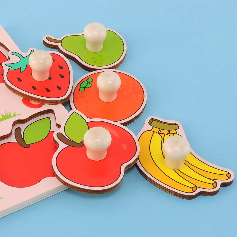 Montessori Wooden Puzzle Toy for Toddlers, Fruit Shape Peg Board Sensory Toy - Baby Early Learning Fine Motor Skill Gift