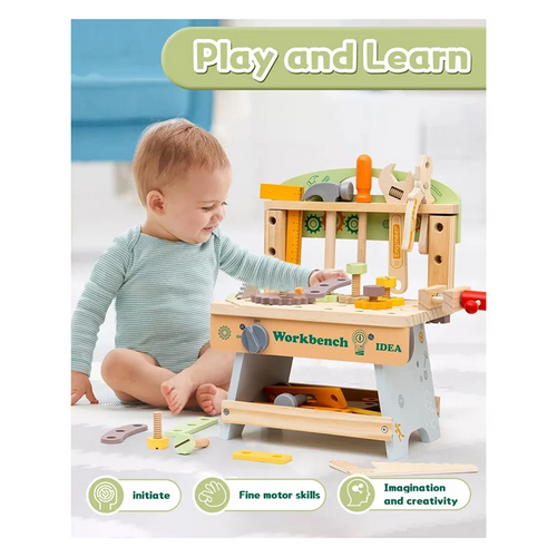 B78B-For Kids Educational Construction , Toddler Wooden Tool Bench Pretend Play Set For Ages 3-5, Gift
