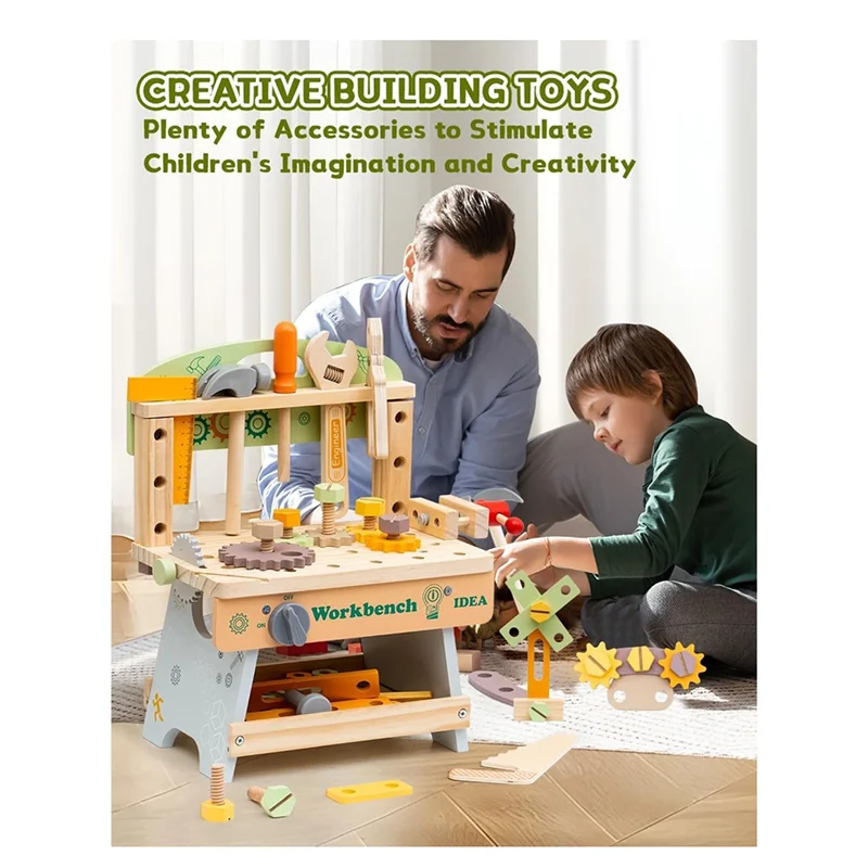 B78B-For Kids Educational Construction , Toddler Wooden Tool Bench Pretend Play Set For Ages 3-5, Gift