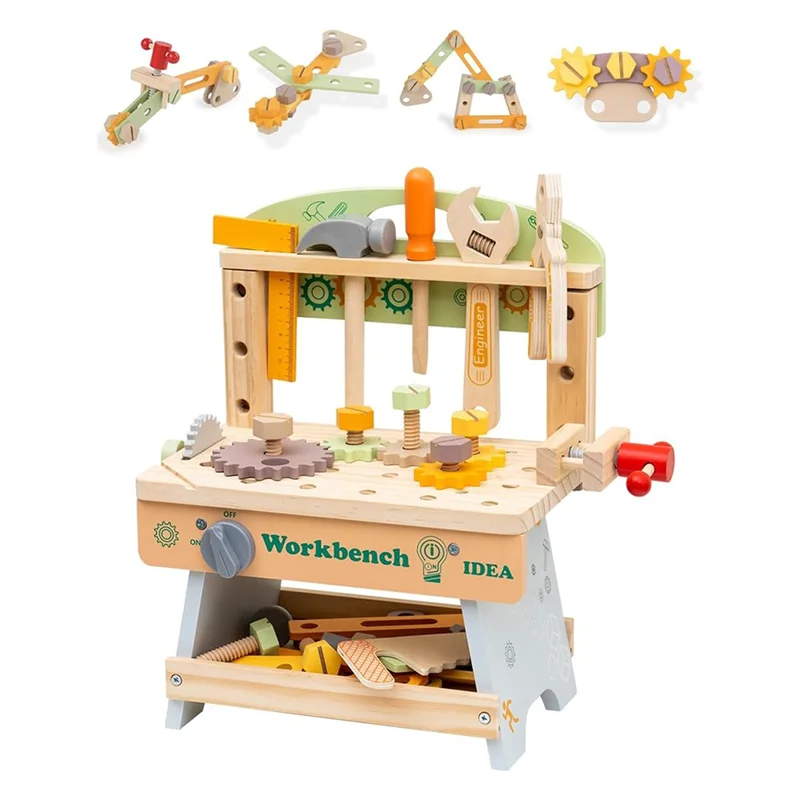 B78B-For Kids Educational Construction , Toddler Wooden Tool Bench Pretend Play Set For Ages 3-5, Gift