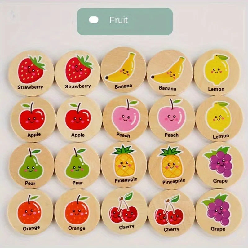 Children Educational Wooden Memory Game Animal Fruits Cognitive Baby Memory Chess Toy Kids Focus Training Wooden Educational Toy