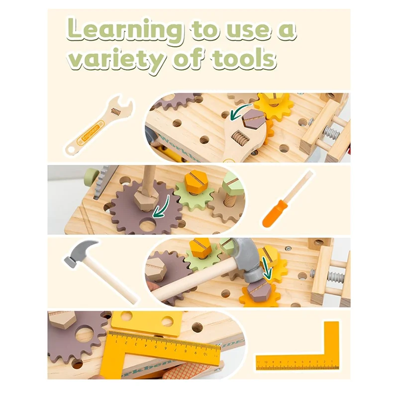 B78B-For Kids Educational Construction , Toddler Wooden Tool Bench Pretend Play Set For Ages 3-5, Gift