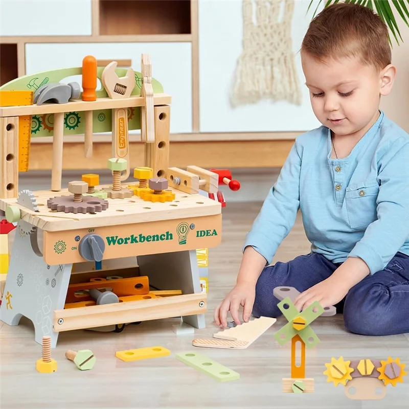 B78B-For Kids Educational Construction , Toddler Wooden Tool Bench Pretend Play Set For Ages 3-5, Gift